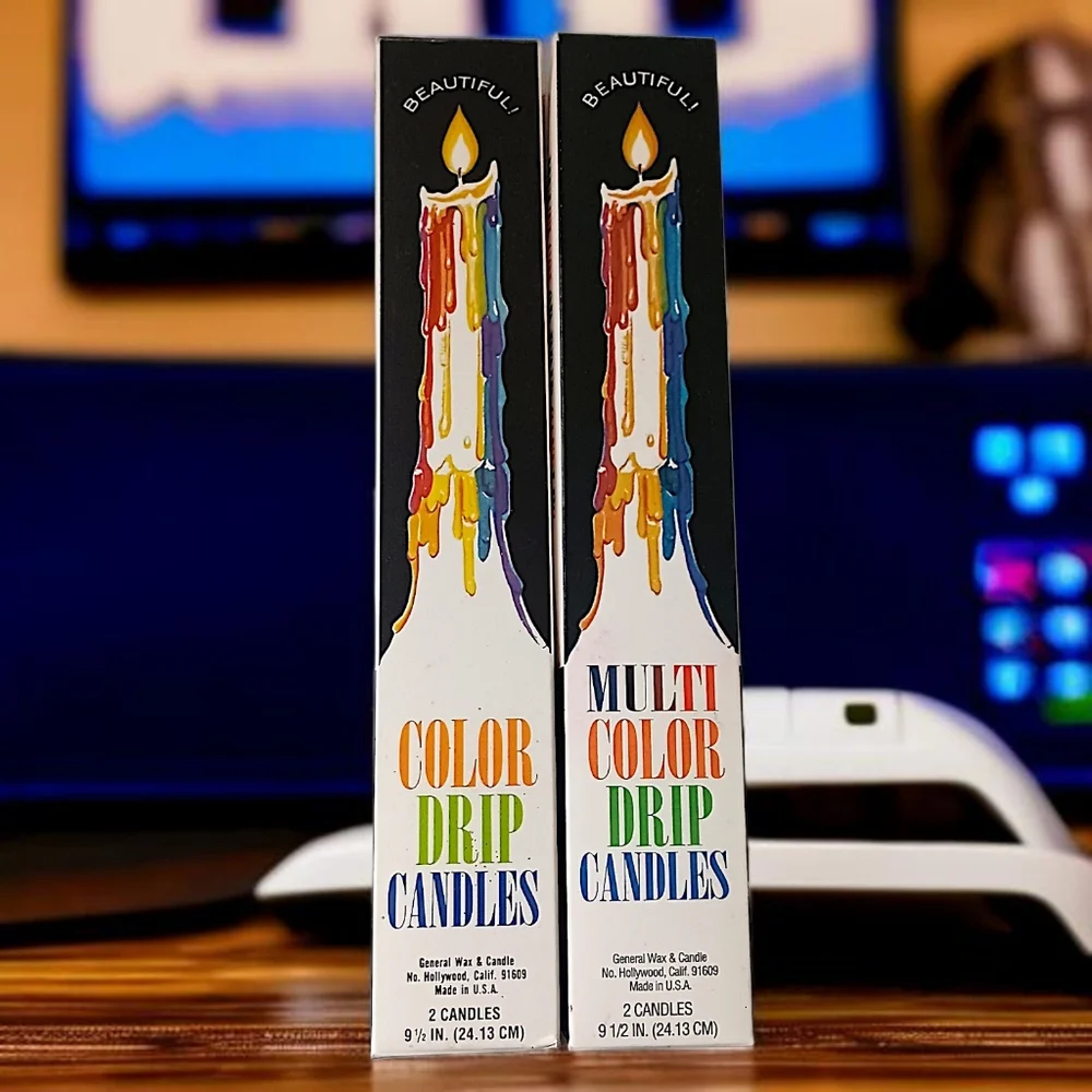 4 Vintage Multicolor Drip Candles Wine Bottle Decor 2 In Each Box 70s 9.5